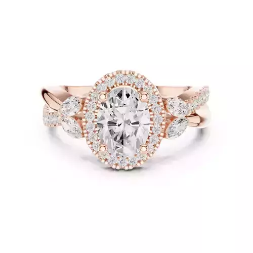 Marquise Halo Leaves Solitaire Ring 3dm stl renders animation