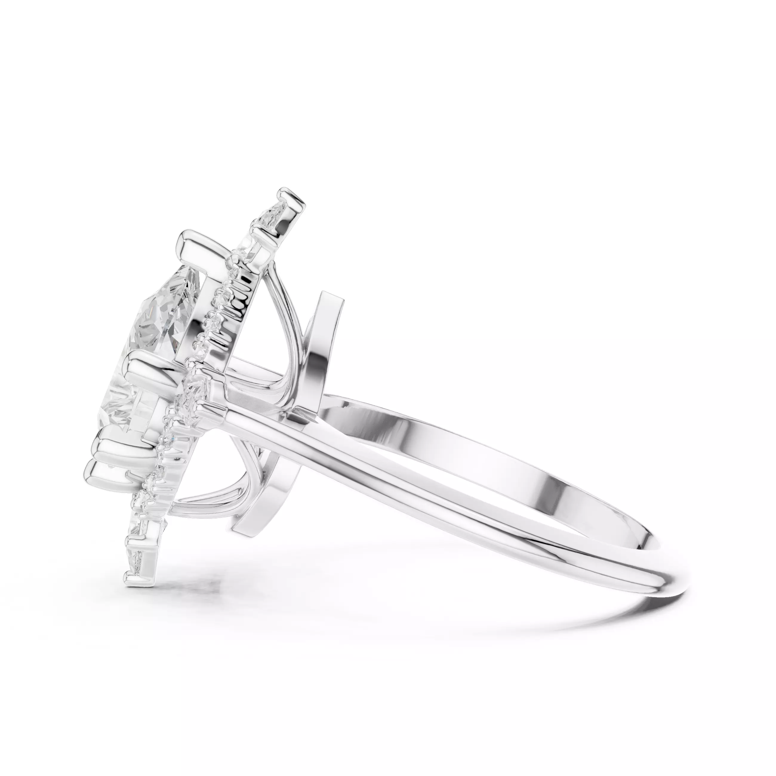 Pear Halo Compass Solitaire Ring 3dm stl renders animation 3D print model_8