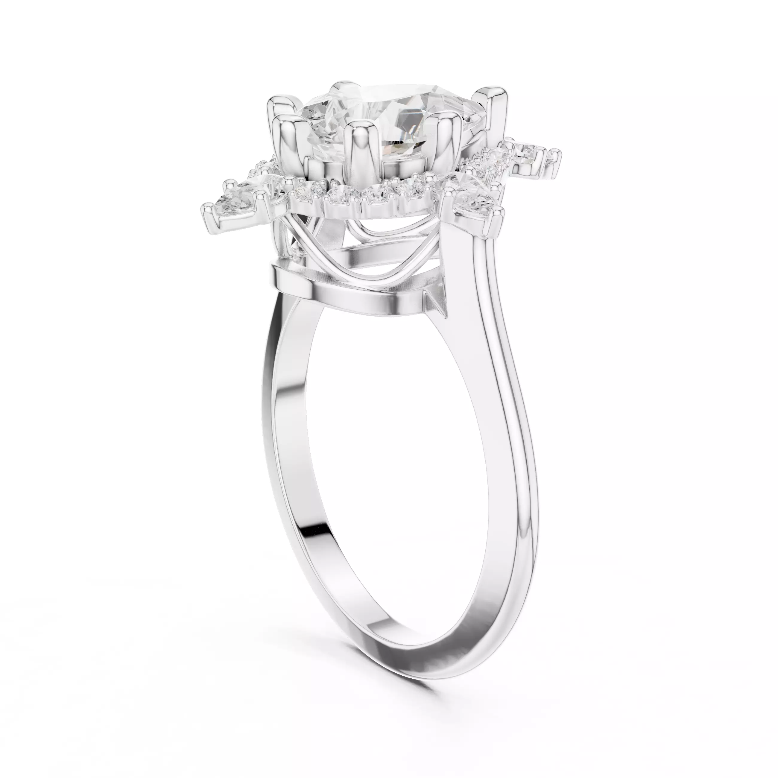 Pear Halo Compass Solitaire Ring 3dm stl renders animation 3D print model_6