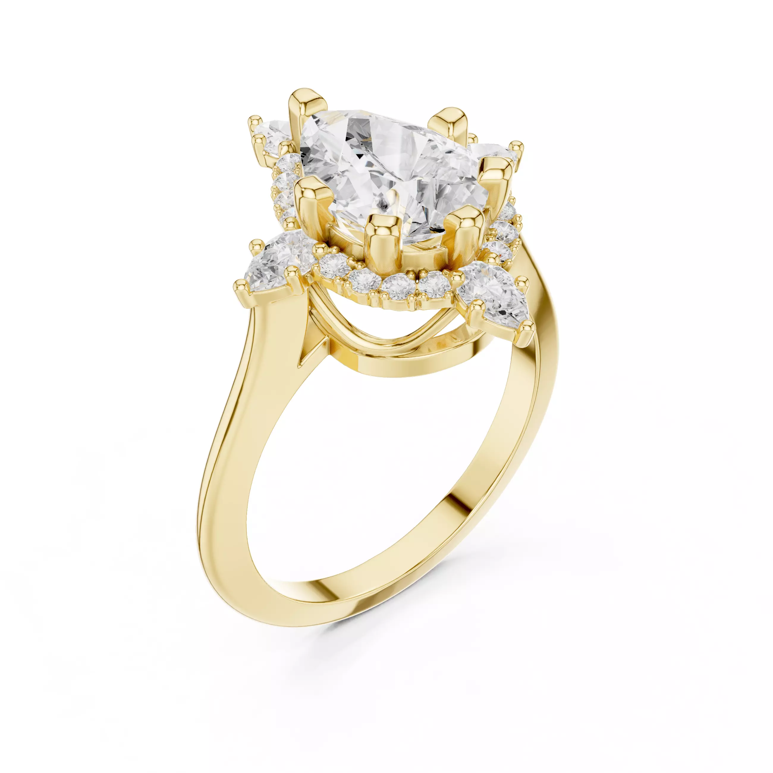 Pear Halo Compass Solitaire Ring 3dm stl renders animation 3D print model_11