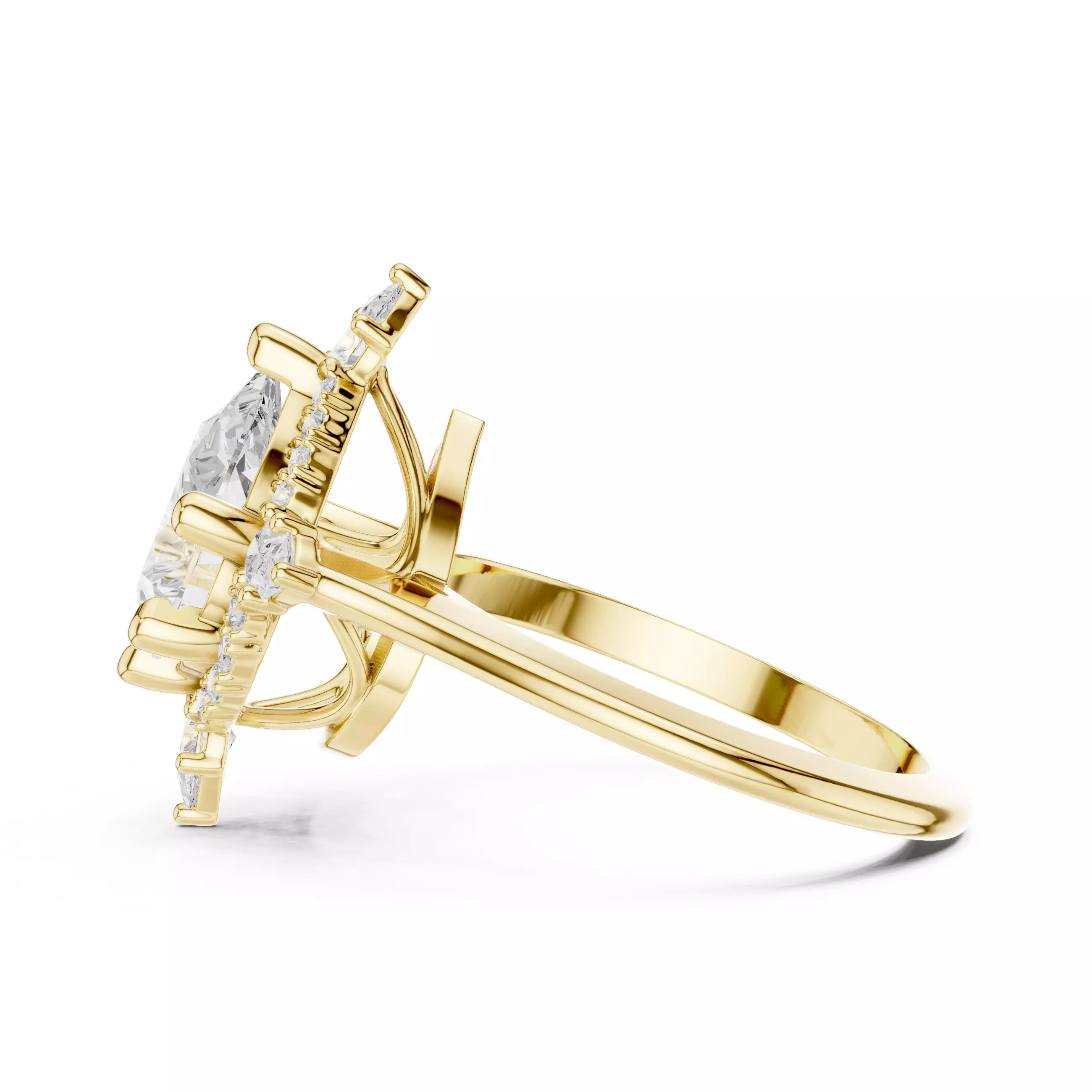 Pear Halo Compass Solitaire Ring 3dm stl renders animation 3D print model_12