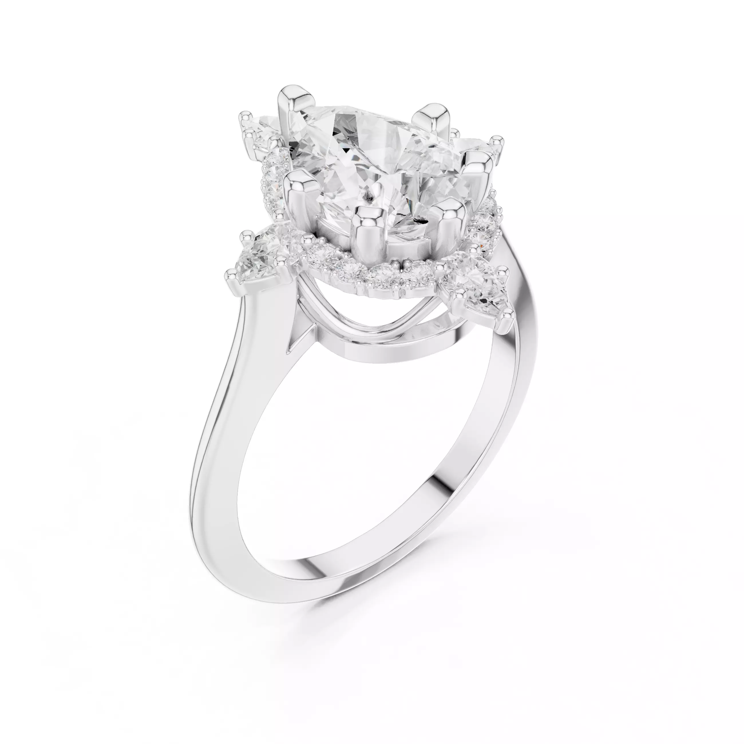 Pear Halo Compass Solitaire Ring 3dm stl renders animation 3D print model_7