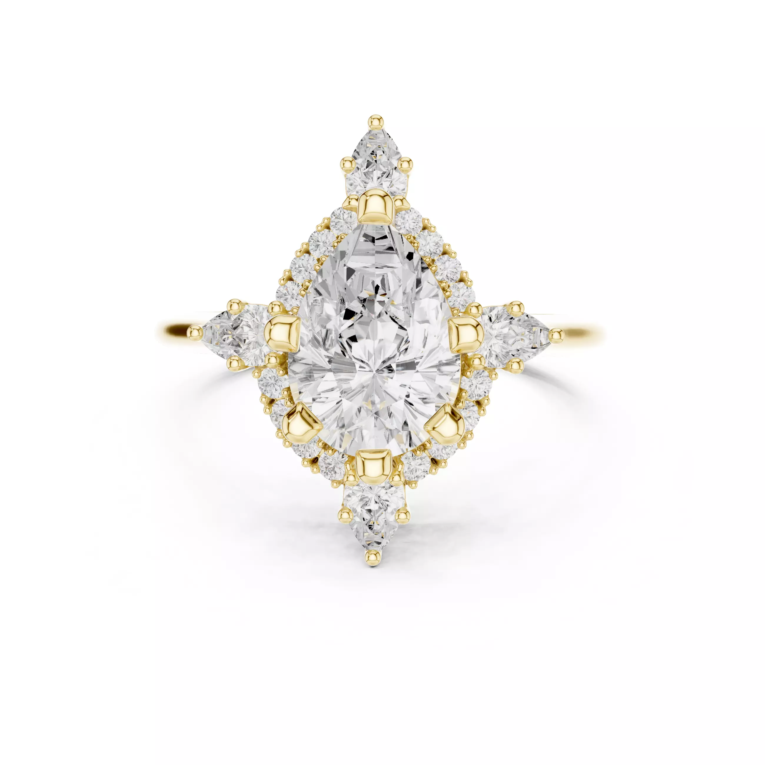 Pear Halo Compass Solitaire Ring 3dm stl renders animation 3D print model_13