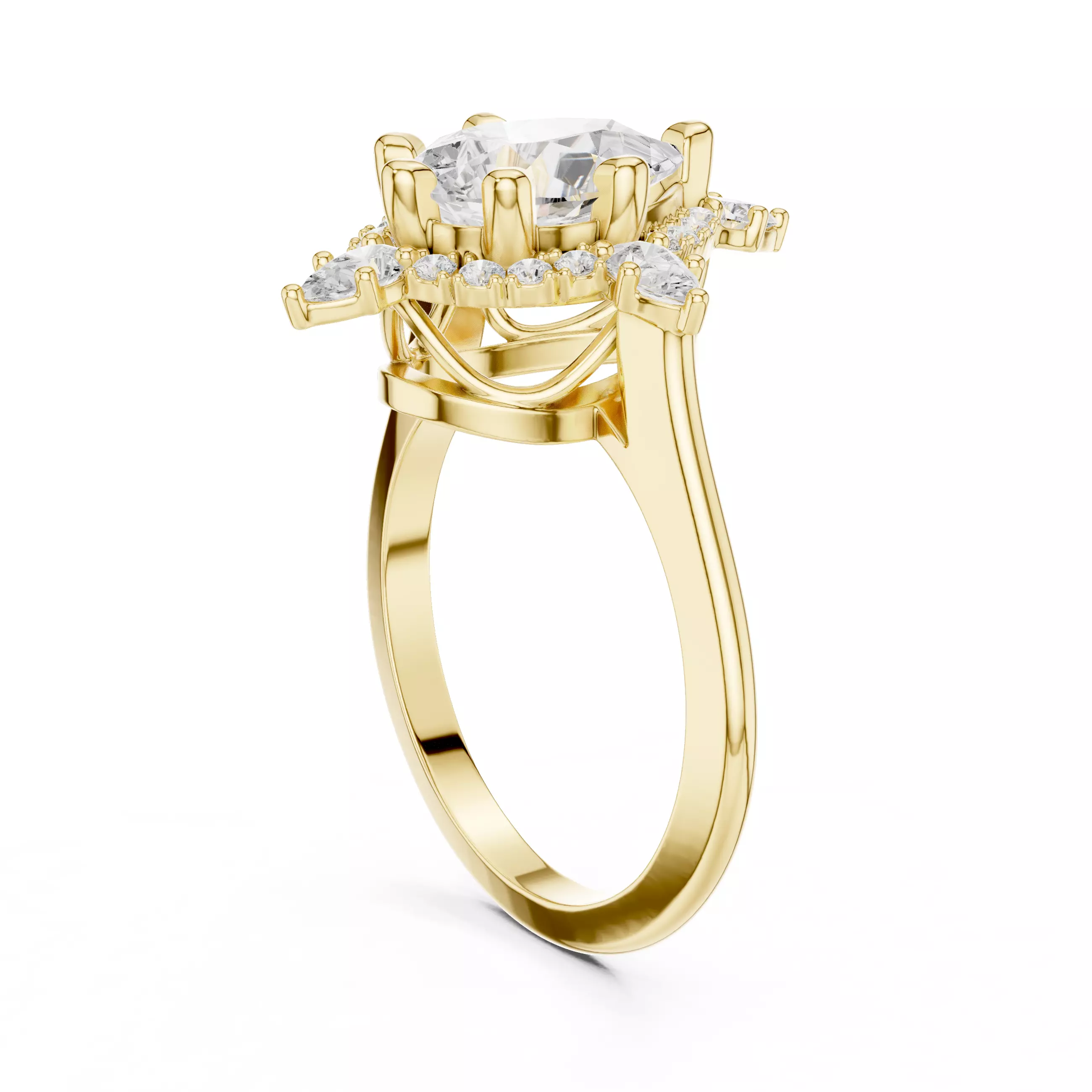 Pear Halo Compass Solitaire Ring 3dm stl renders animation 3D print model_10