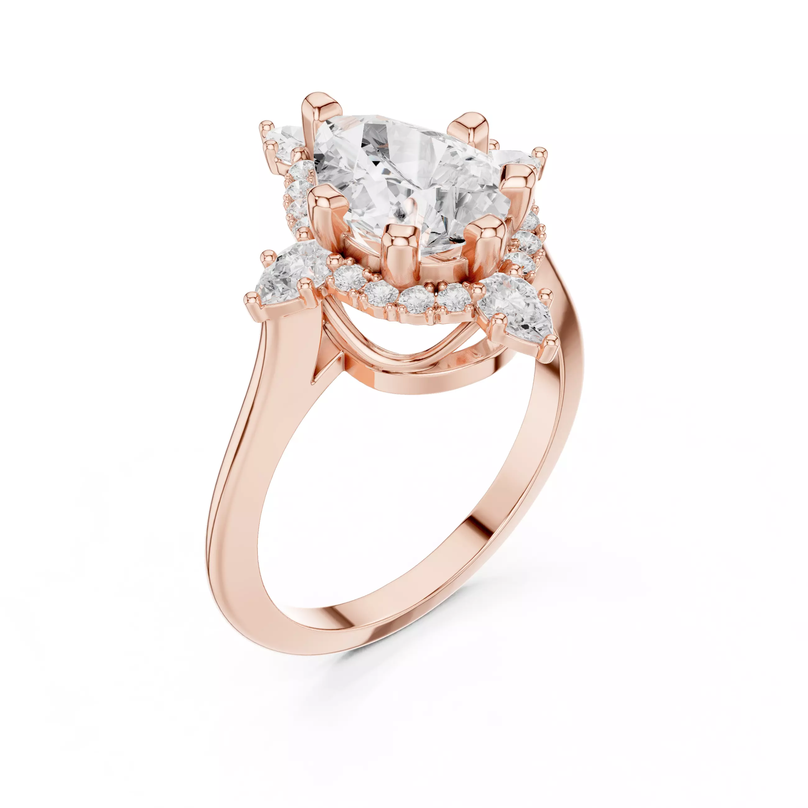 Pear Halo Compass Solitaire Ring 3dm stl renders animation 3D print model_4