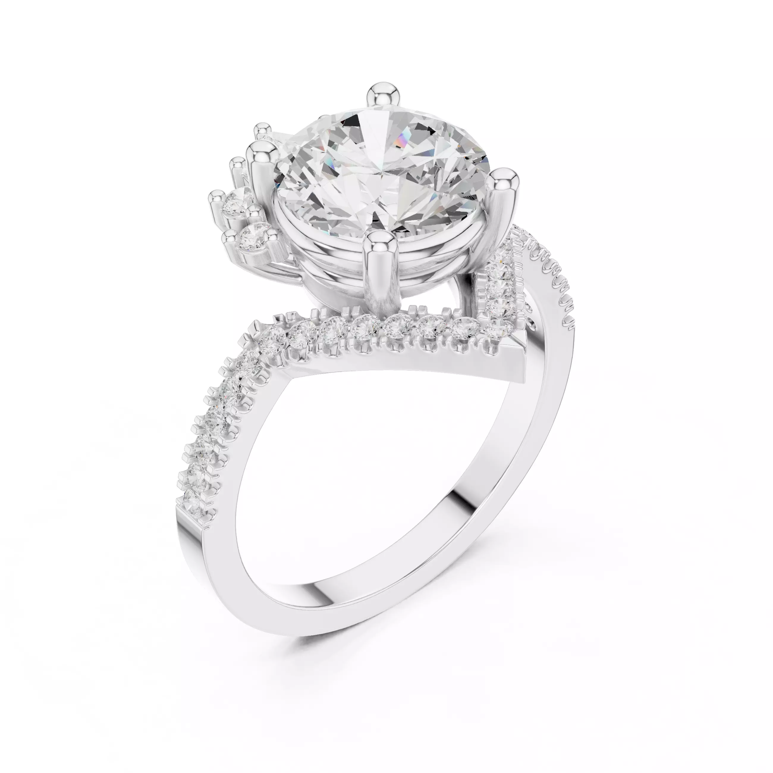 Tiara Solitaire Ring 3dm stl renders animation videos details 3D print model_7