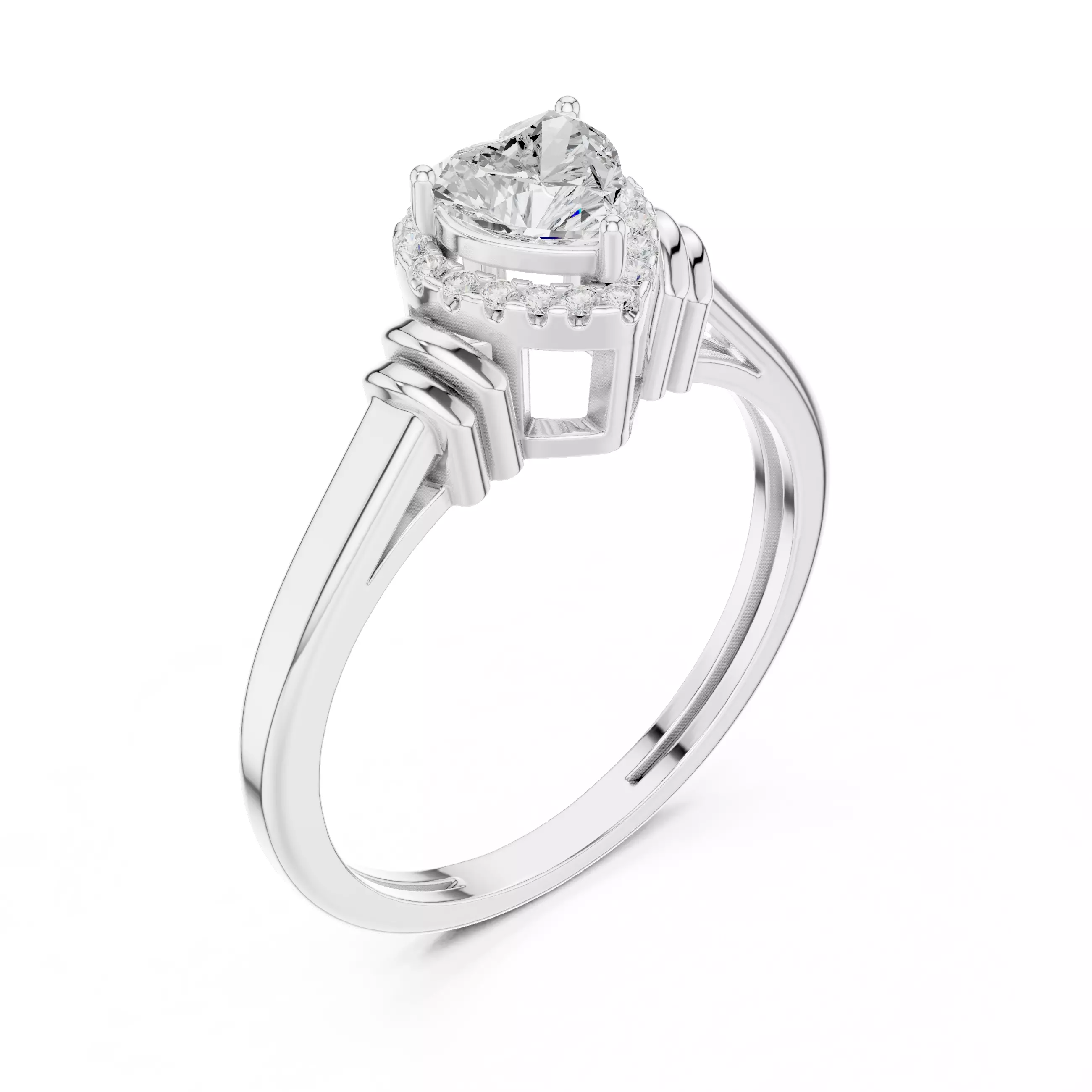 Heart Halo Solitaire Ring 3dm stl renders animation 3D print model_7