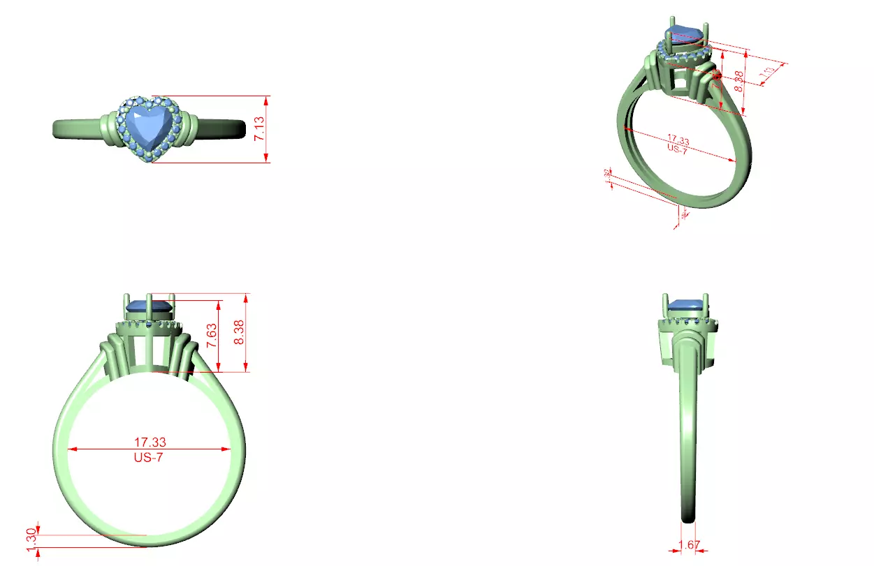 Heart Halo Solitaire Ring 3dm stl renders animation 3D print model_1