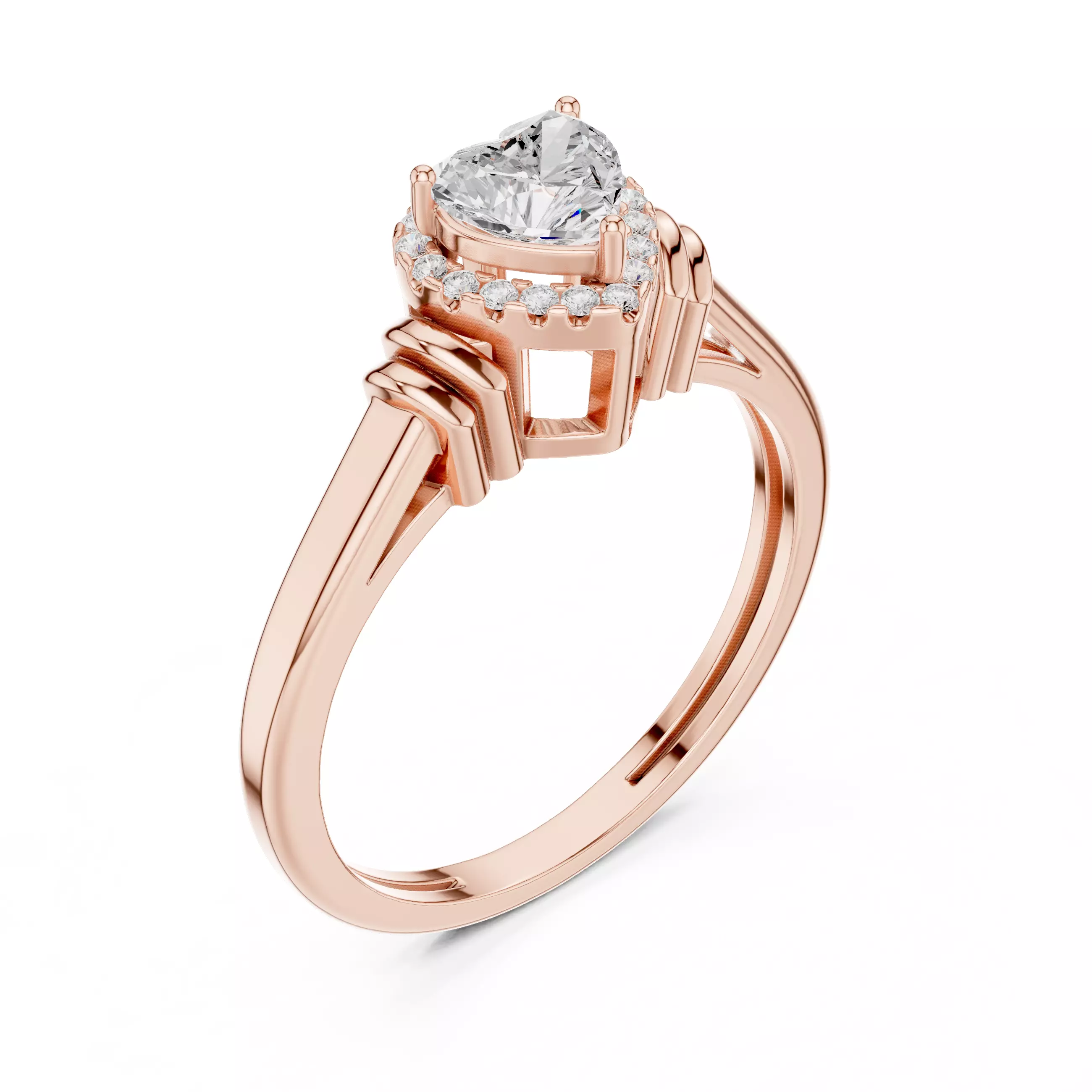 Heart Halo Solitaire Ring 3dm stl renders animation 3D print model_4