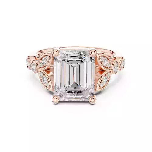 Emerald Leaf Nature Solitaire Ring 3dm stl renders animation