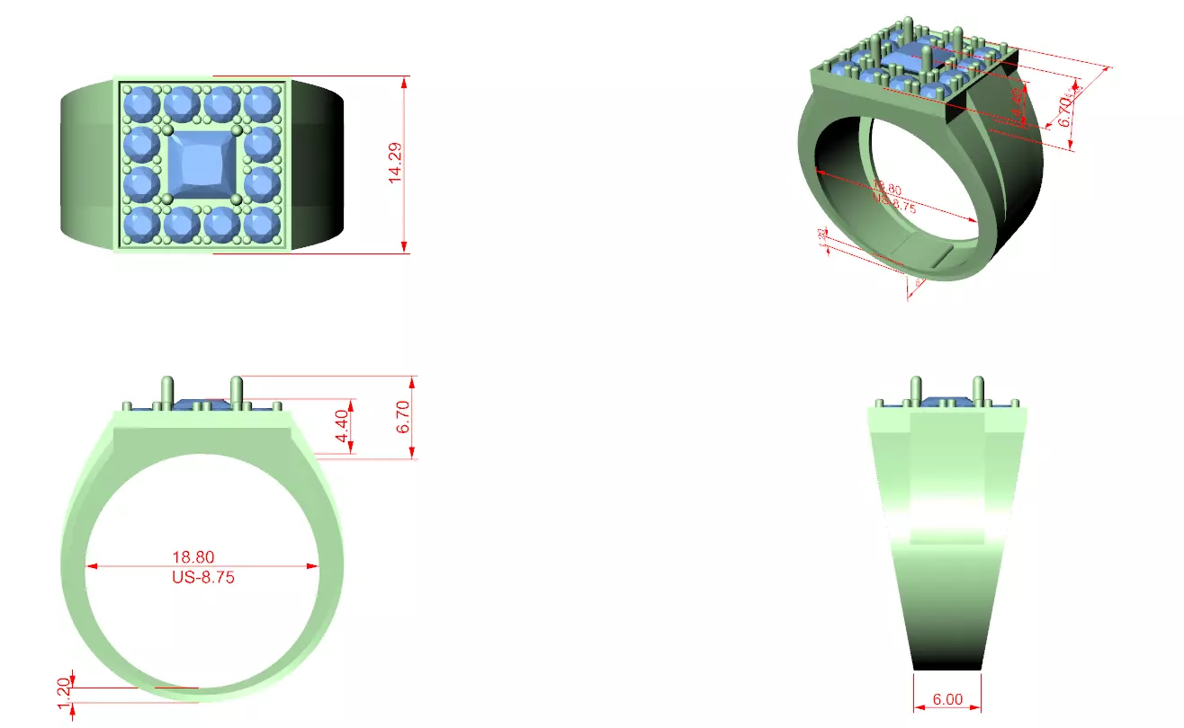 Mens Princess Solitaire Ring 3dm stl renders animation 3D print model_1