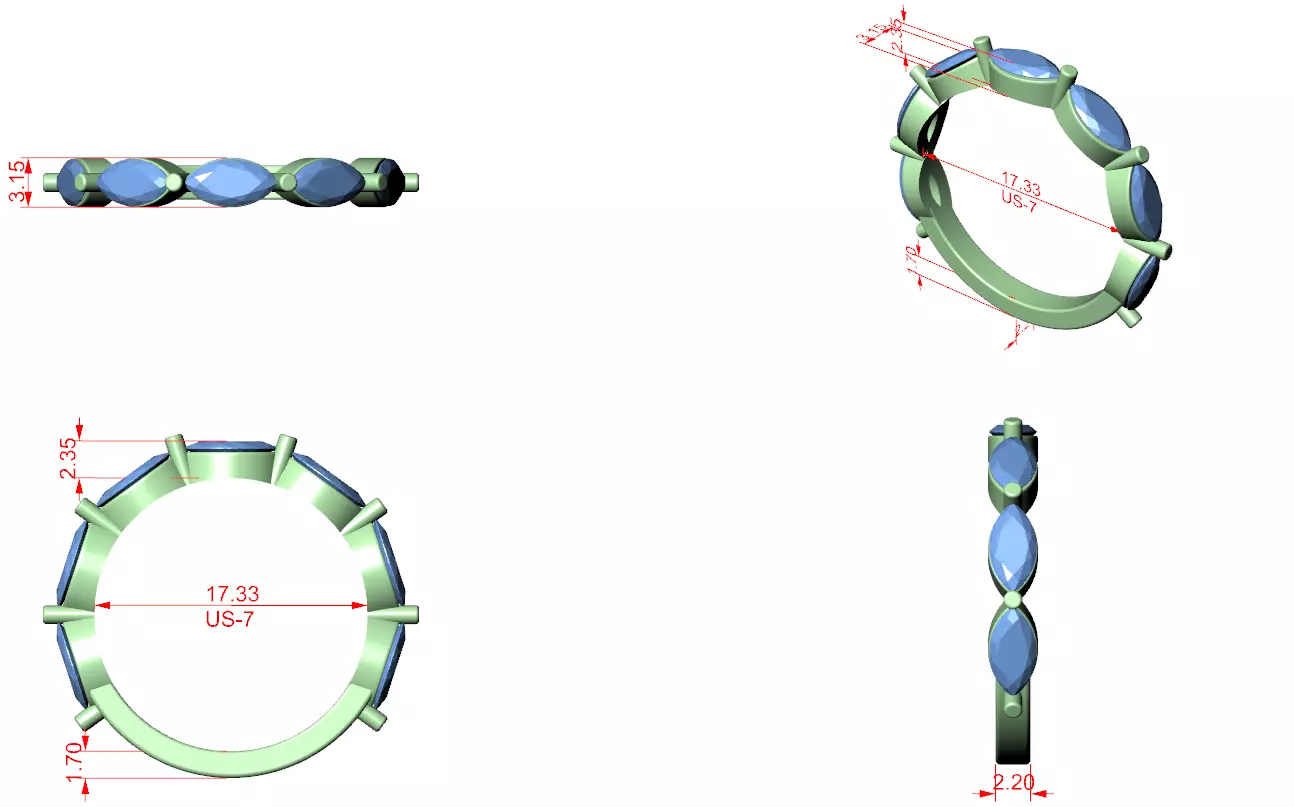 Marquise Eternity Band Ring 3dm stl renders animation 3D print model_1