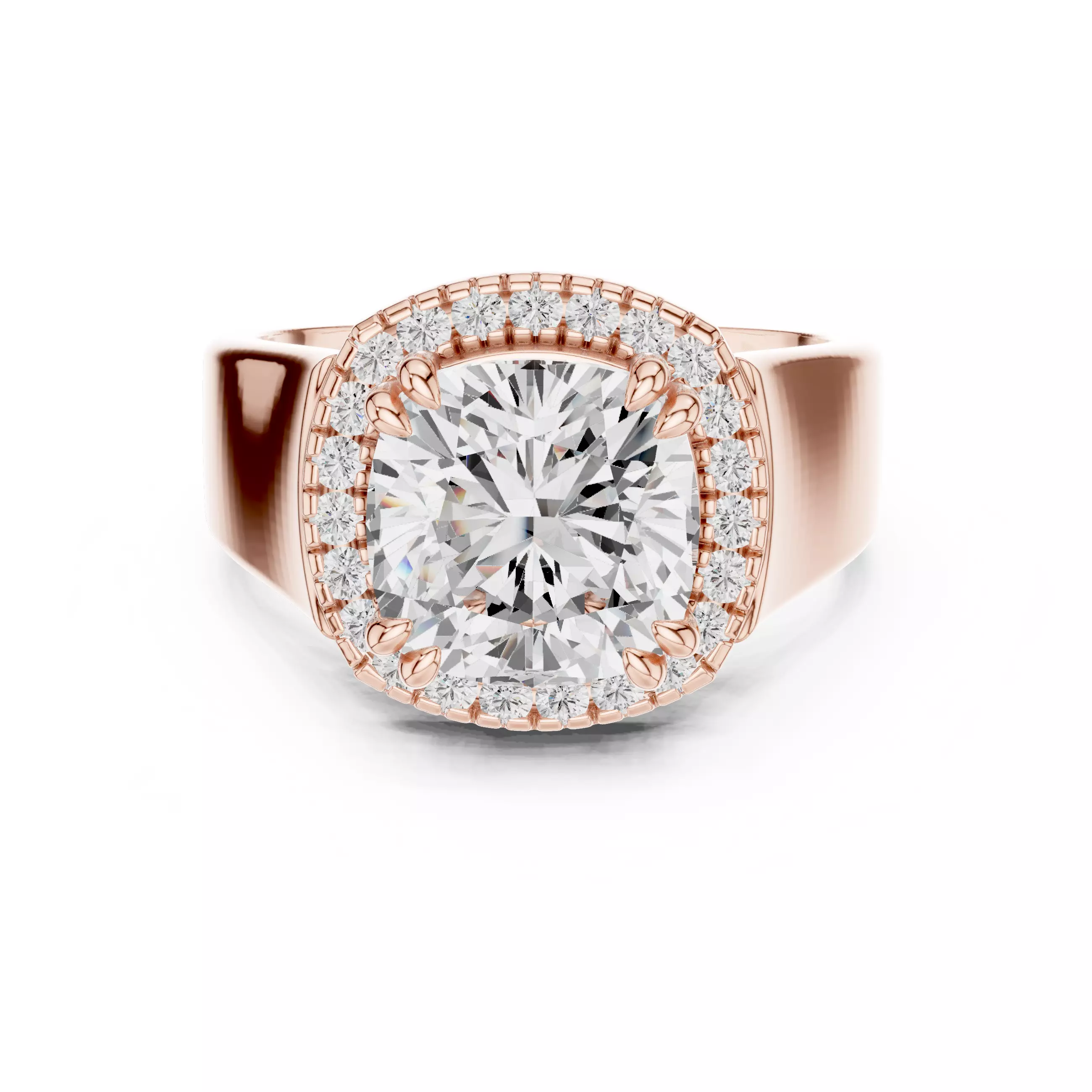 Square Cushion Halo Solitaire Ring 3dm stl renders animation 3D print model