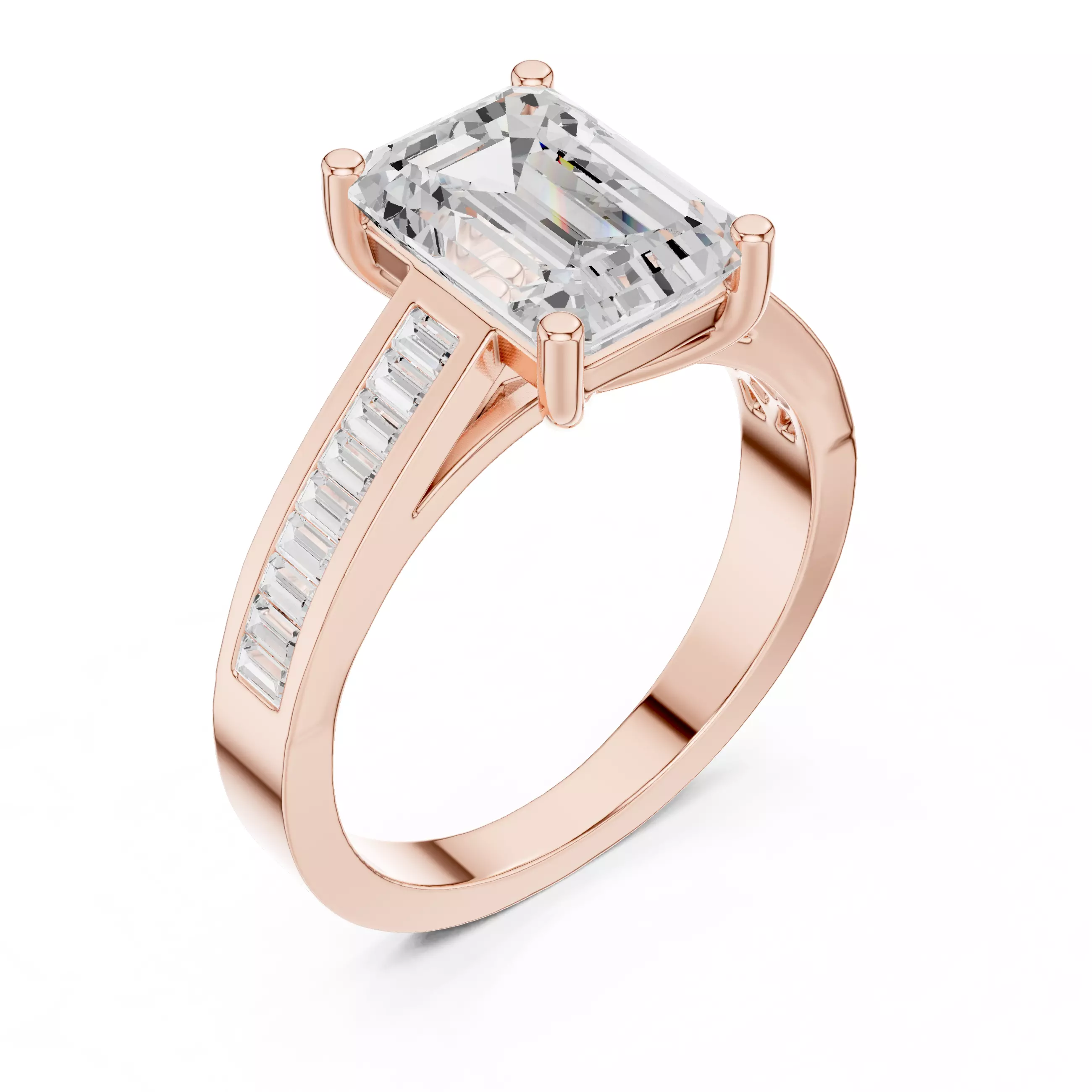 Emerald Solitaire Ring 3dm stl renders animation videos details 3D print model_4