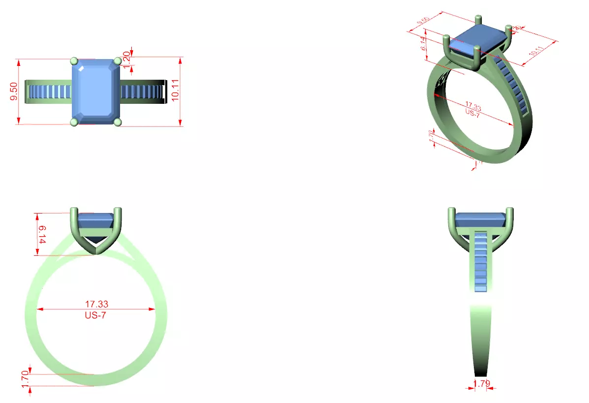 Emerald Solitaire Ring 3dm stl renders animation videos details 3D print model_1