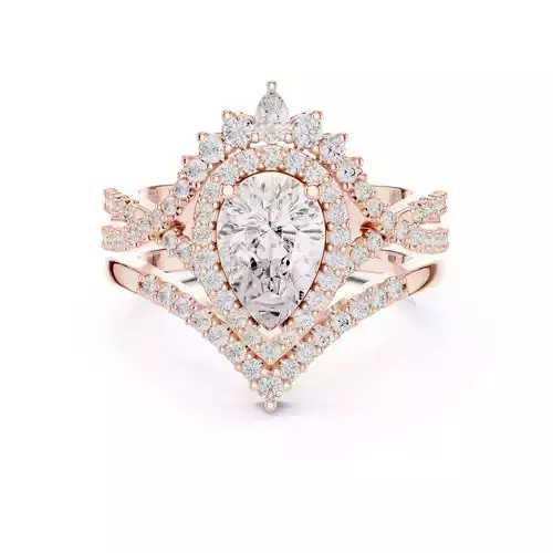 Pear Halo Solitaire Ring 3dm stl renders animation