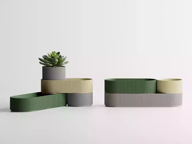 Modern Ribbed Modular Organizer Set STL