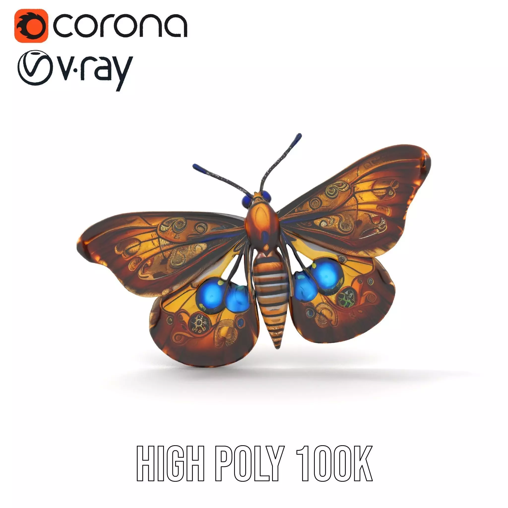 Steampunk Butterfly model pack Low-poly 3D model_33