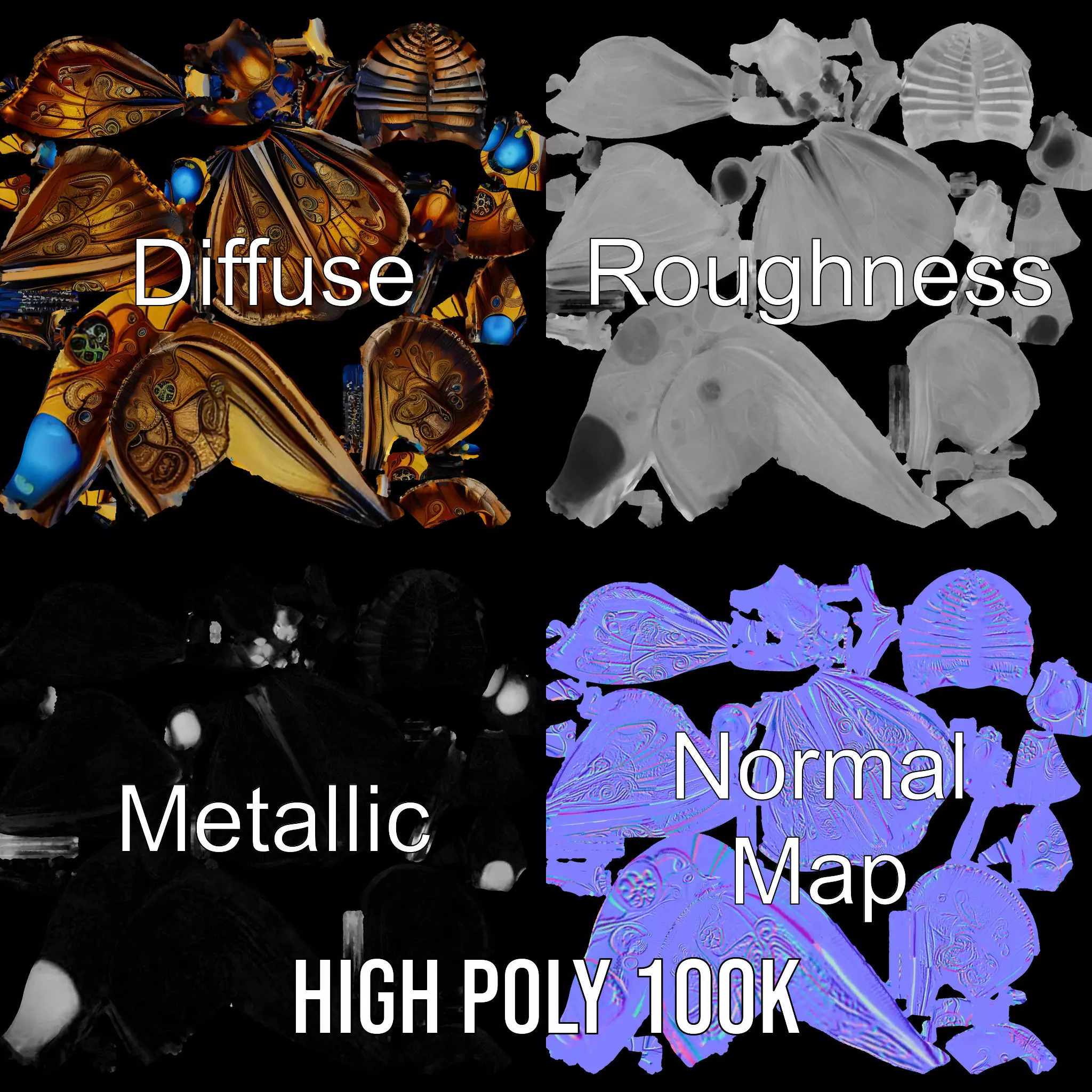 Steampunk Butterfly model pack Low-poly 3D model_3