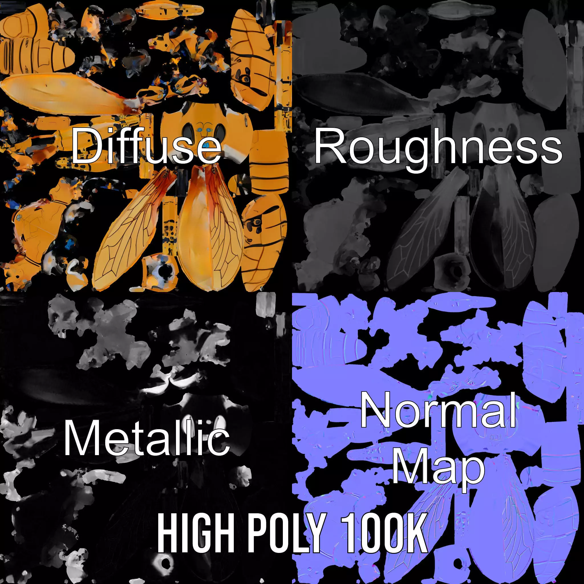 Golden Robotic Bee model pack Low-poly 3D model_3