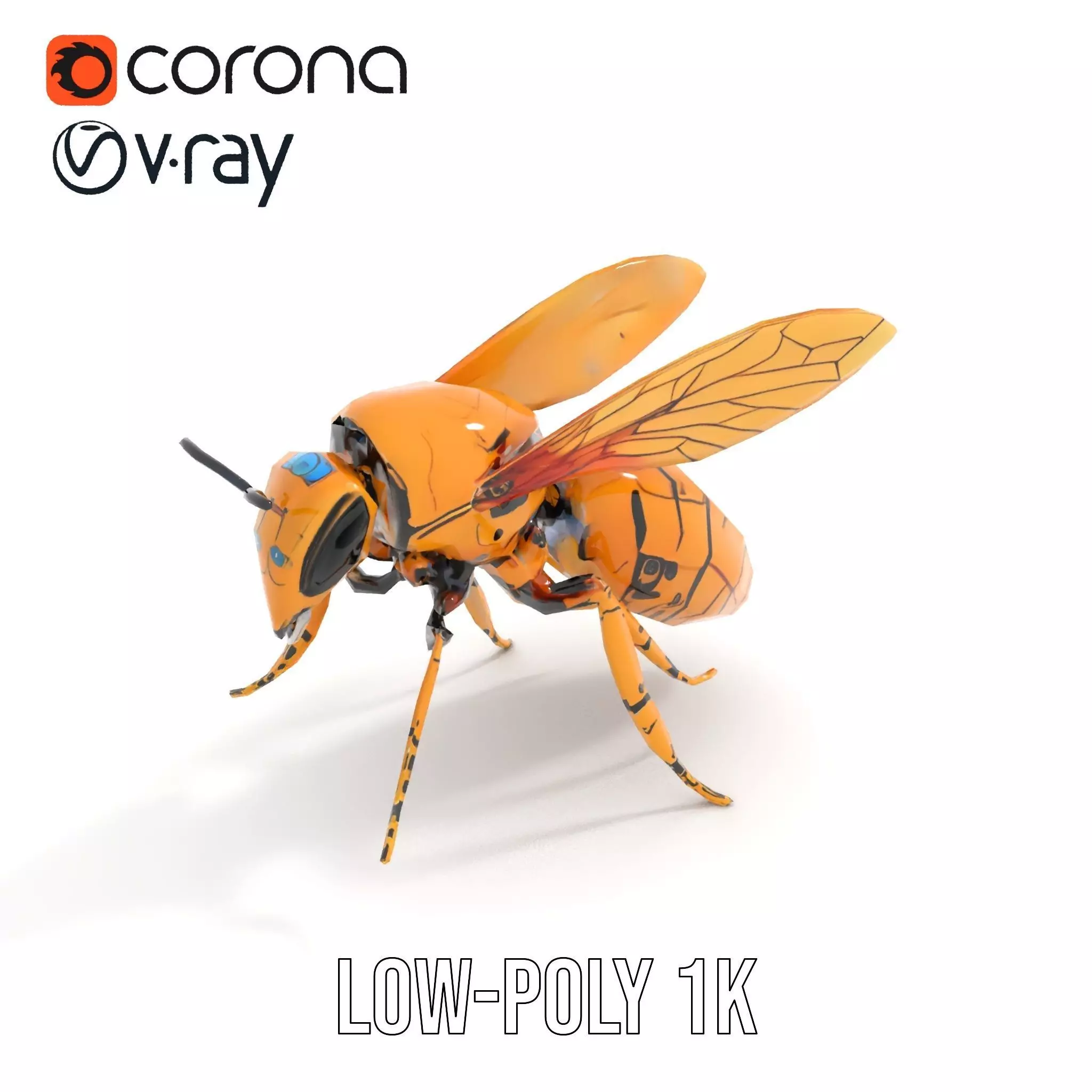 Golden Robotic Bee model pack Low-poly 3D model_7