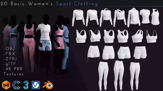 20 Piece Women Sportswear Clothing Pack 3D model