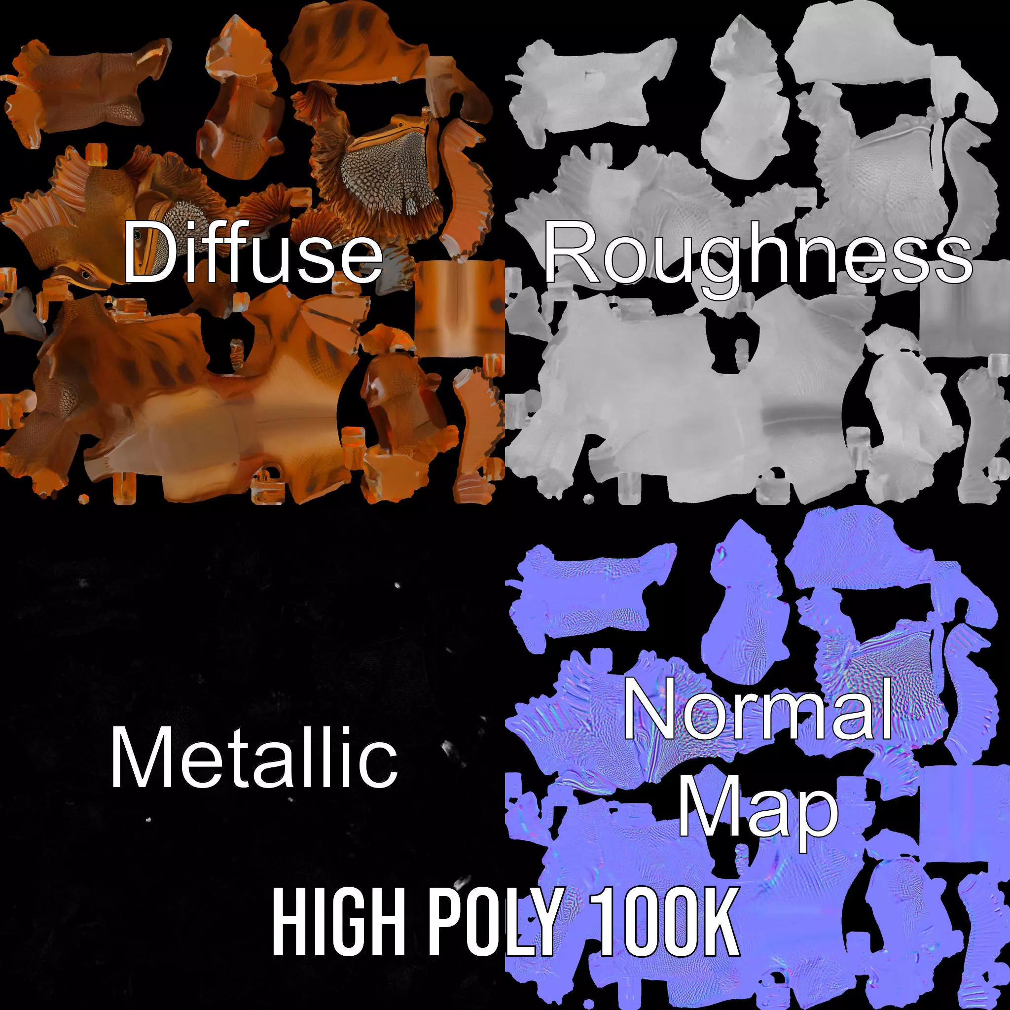 Orange Bearded Dragon model pack Low-poly 3D model_3