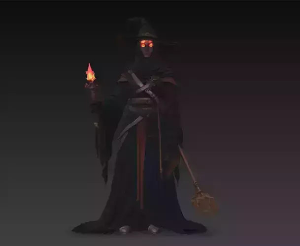 The Ember Warlock - Stylized Dark Sorcerer Sculpture 3D print model