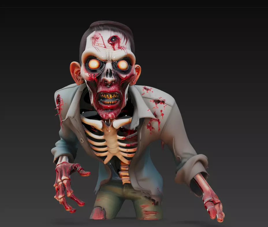 The Last Corpse - Stylized Zombie Survivor Bust 3D print model_1