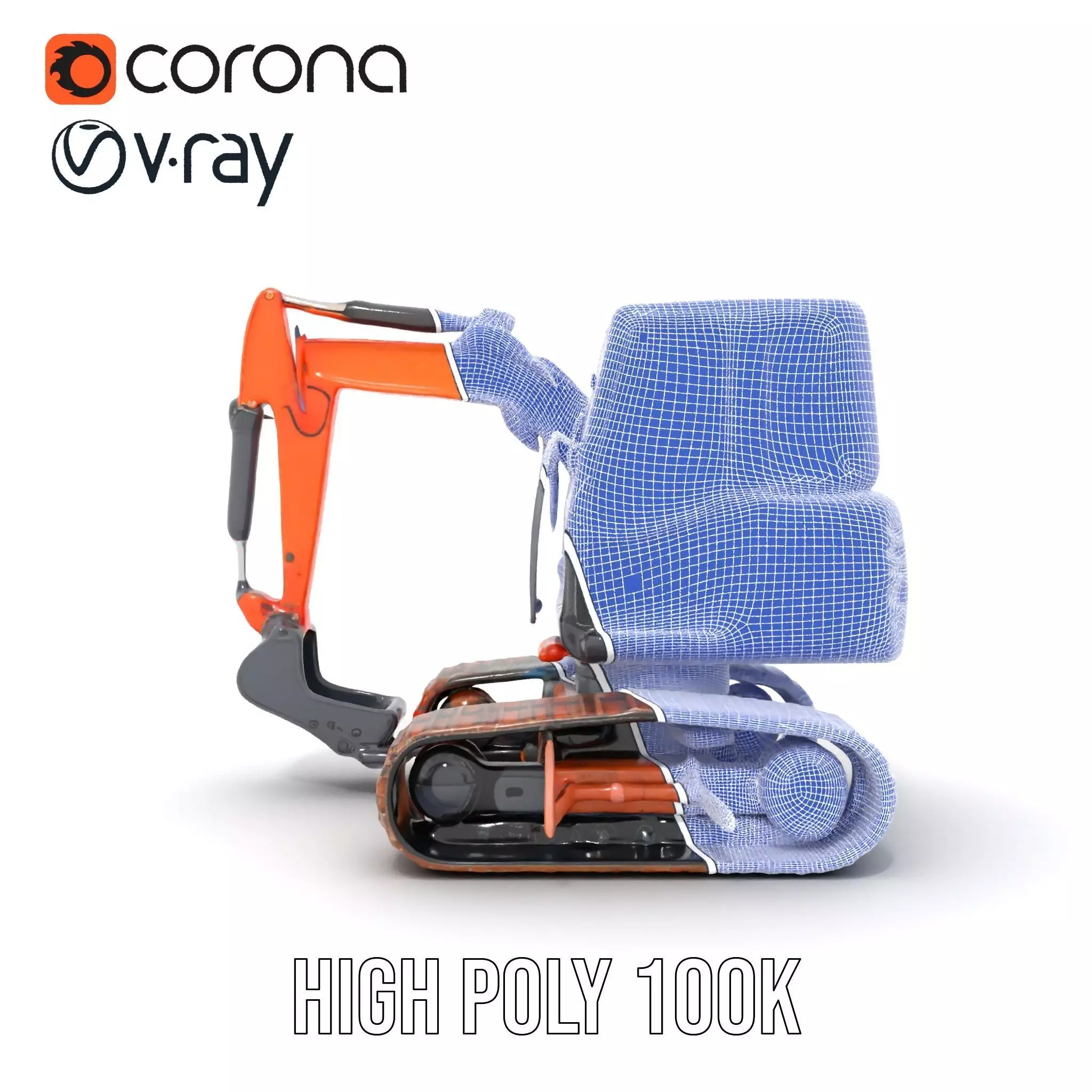 Orange Excavator model pack Low-poly 3D model_34