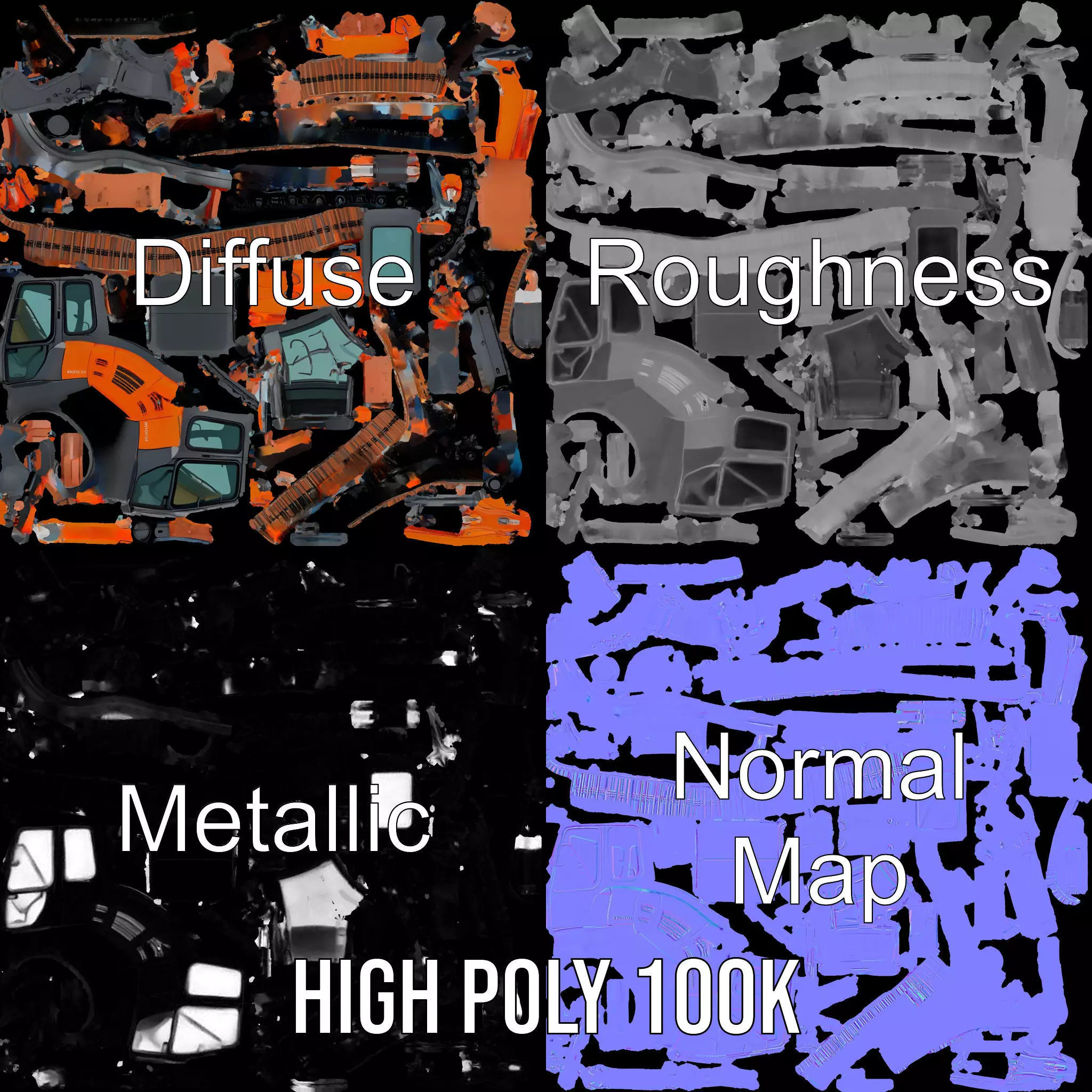 Orange Excavator model pack Low-poly 3D model_3