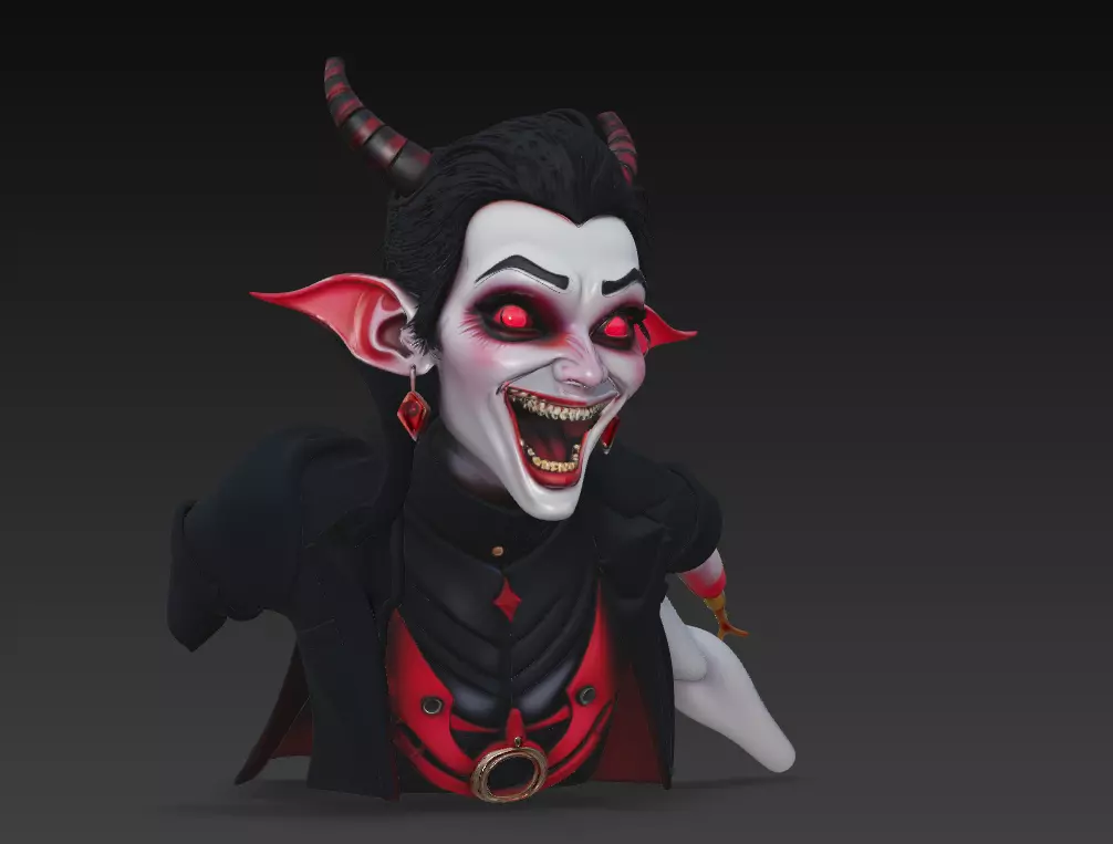 The Laughing Devil - Stylized Vampire Demon Bust 3D print model_5