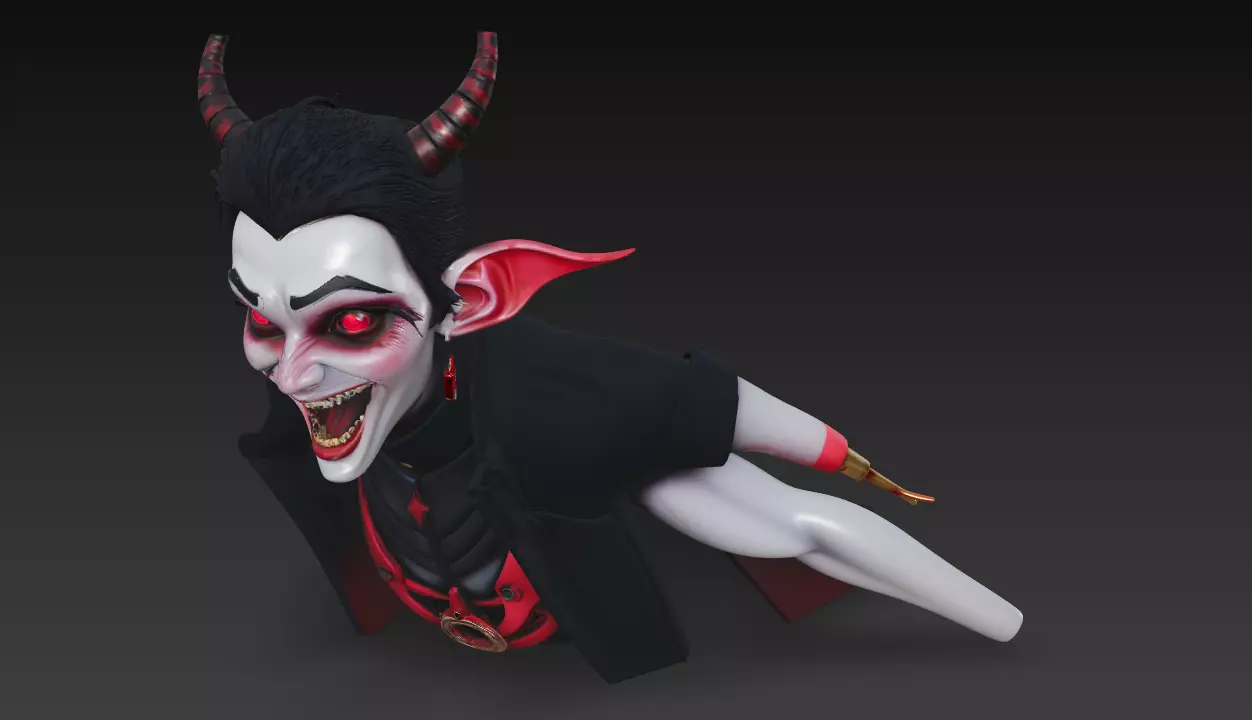 The Laughing Devil - Stylized Vampire Demon Bust 3D print model_1