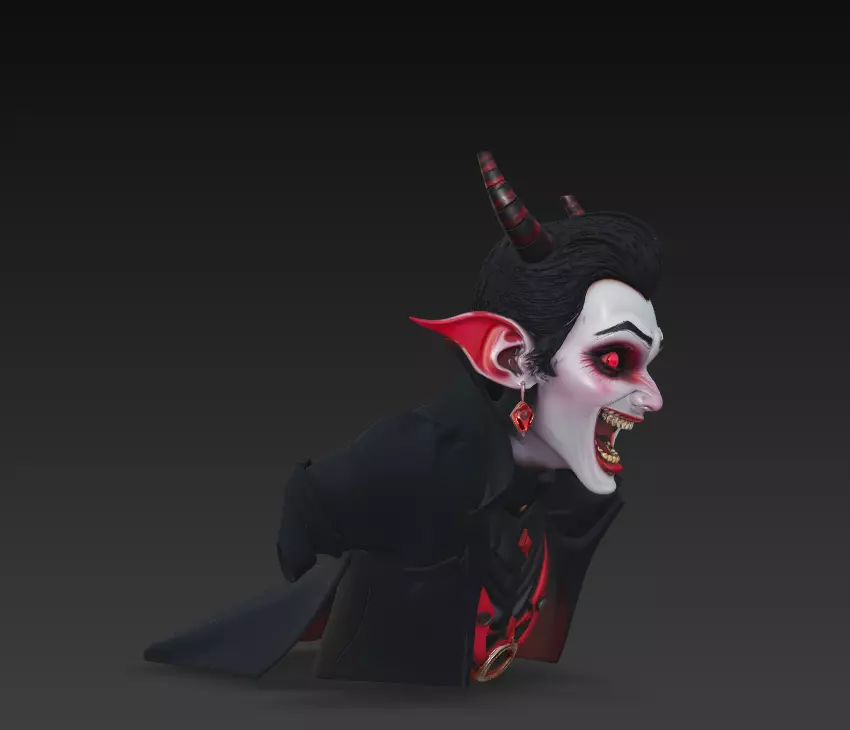 The Laughing Devil - Stylized Vampire Demon Bust 3D print model_3