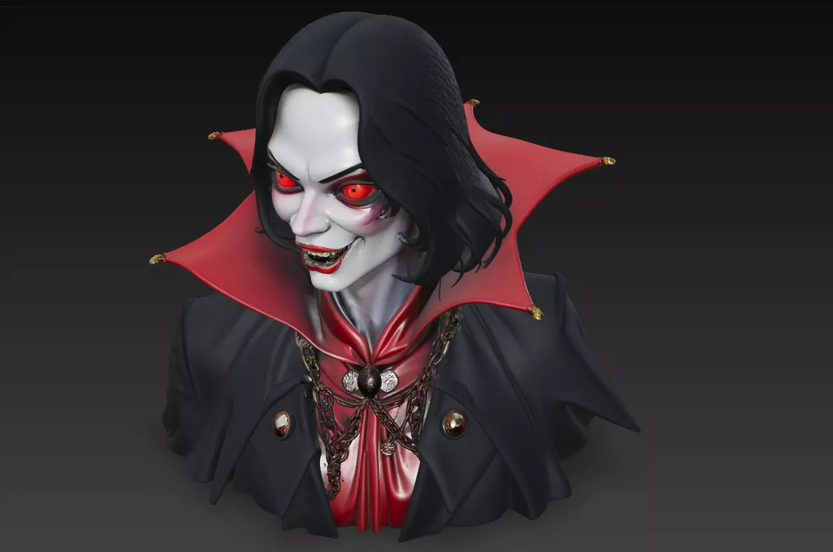 The Laughing Count - Stylized Vampire Bust Sculpture 3D print model_3