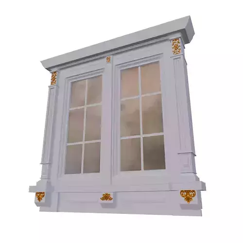Classic Architectural Window with Ornate Gold Details