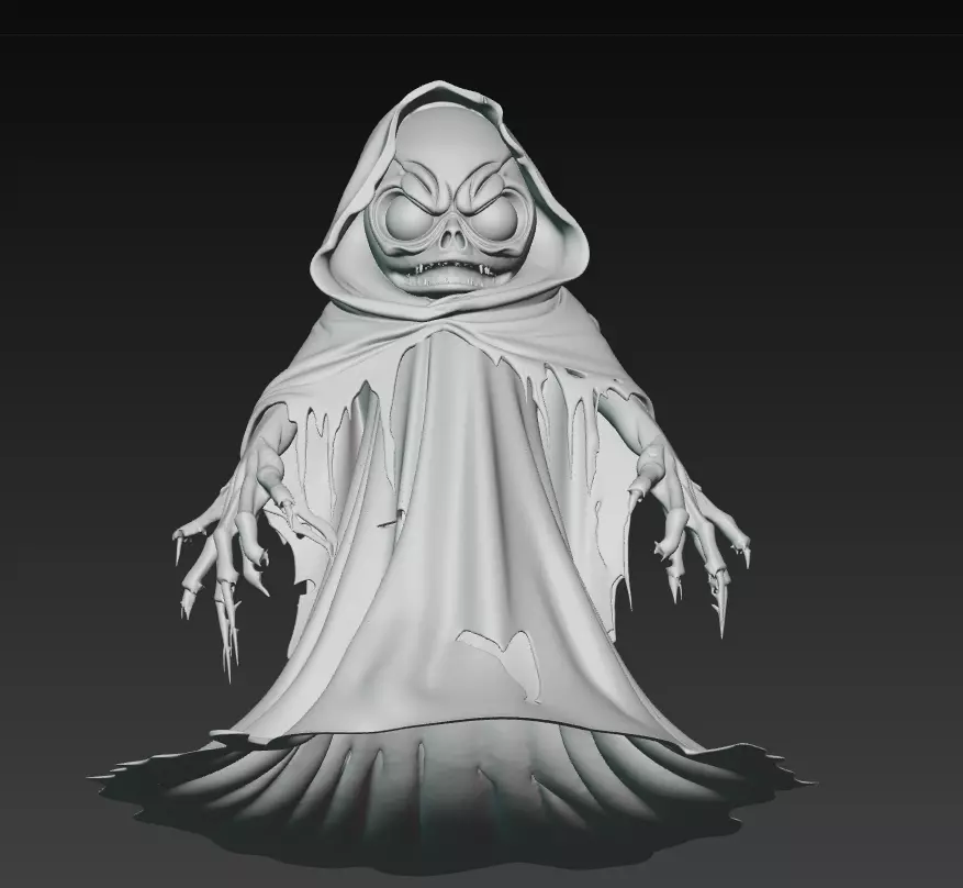 The Grinning Wraith - Stylized Evil Ghost Sculpture 3D print model_11