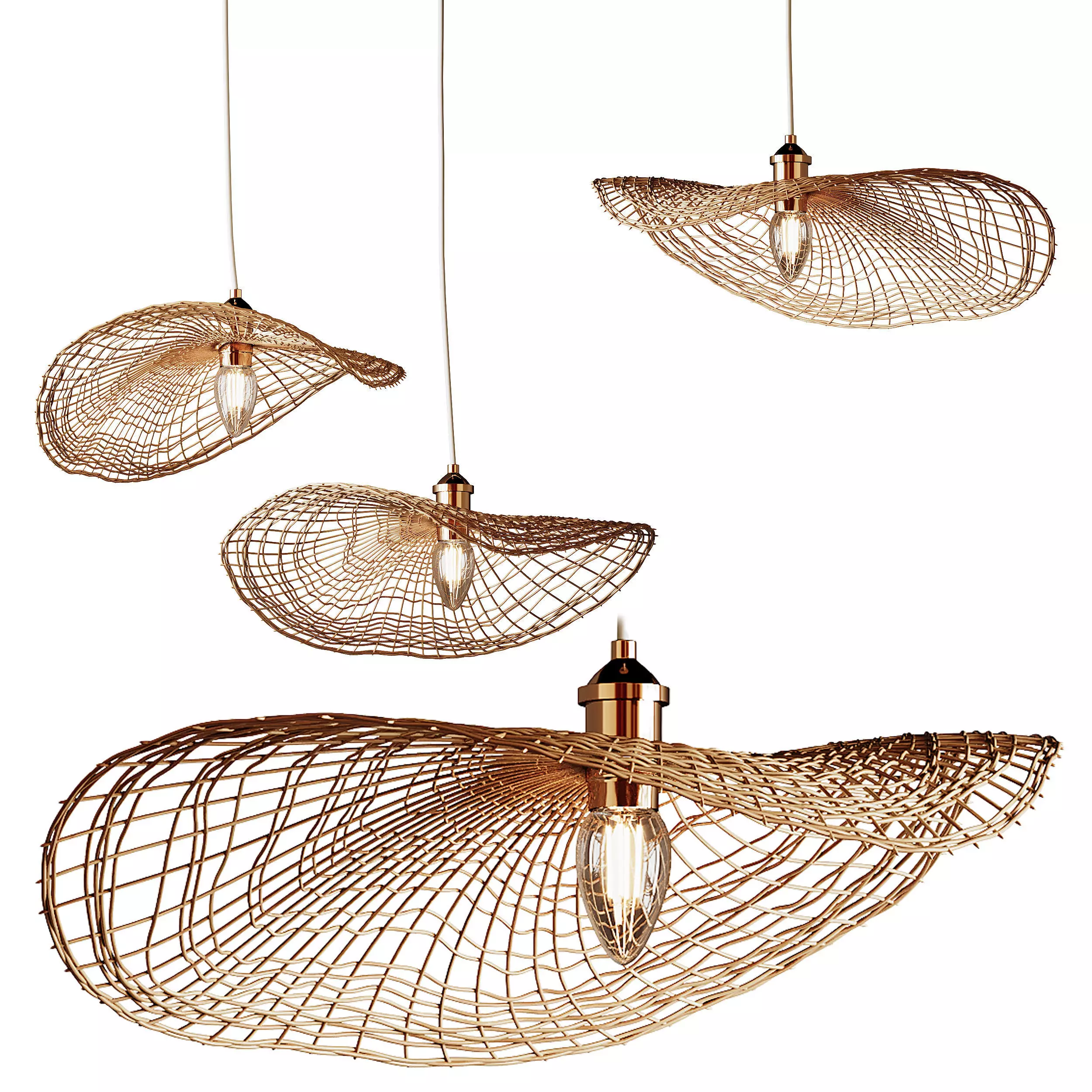 Boho Hand-woven Rattan Chandelier Decorative Pendant Light 3D model_1
