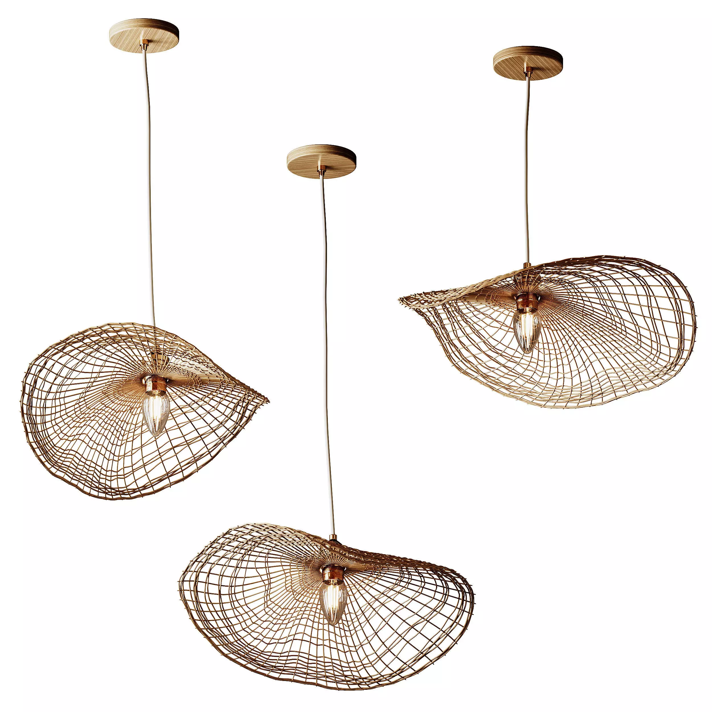Boho Hand-woven Rattan Chandelier Decorative Pendant Light 3D model_3