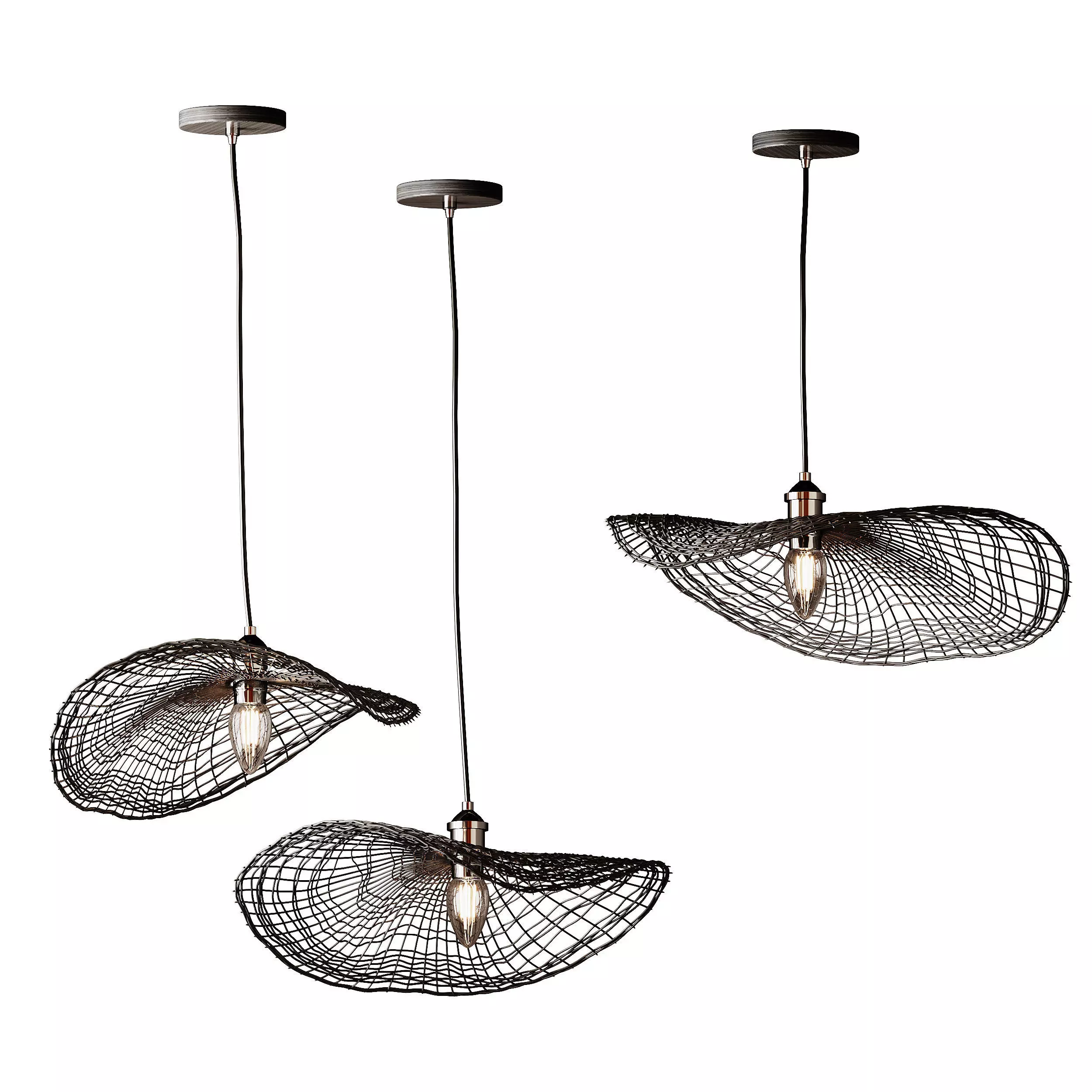 Boho Hand-woven Rattan Chandelier Decorative Pendant Light 3D model_8