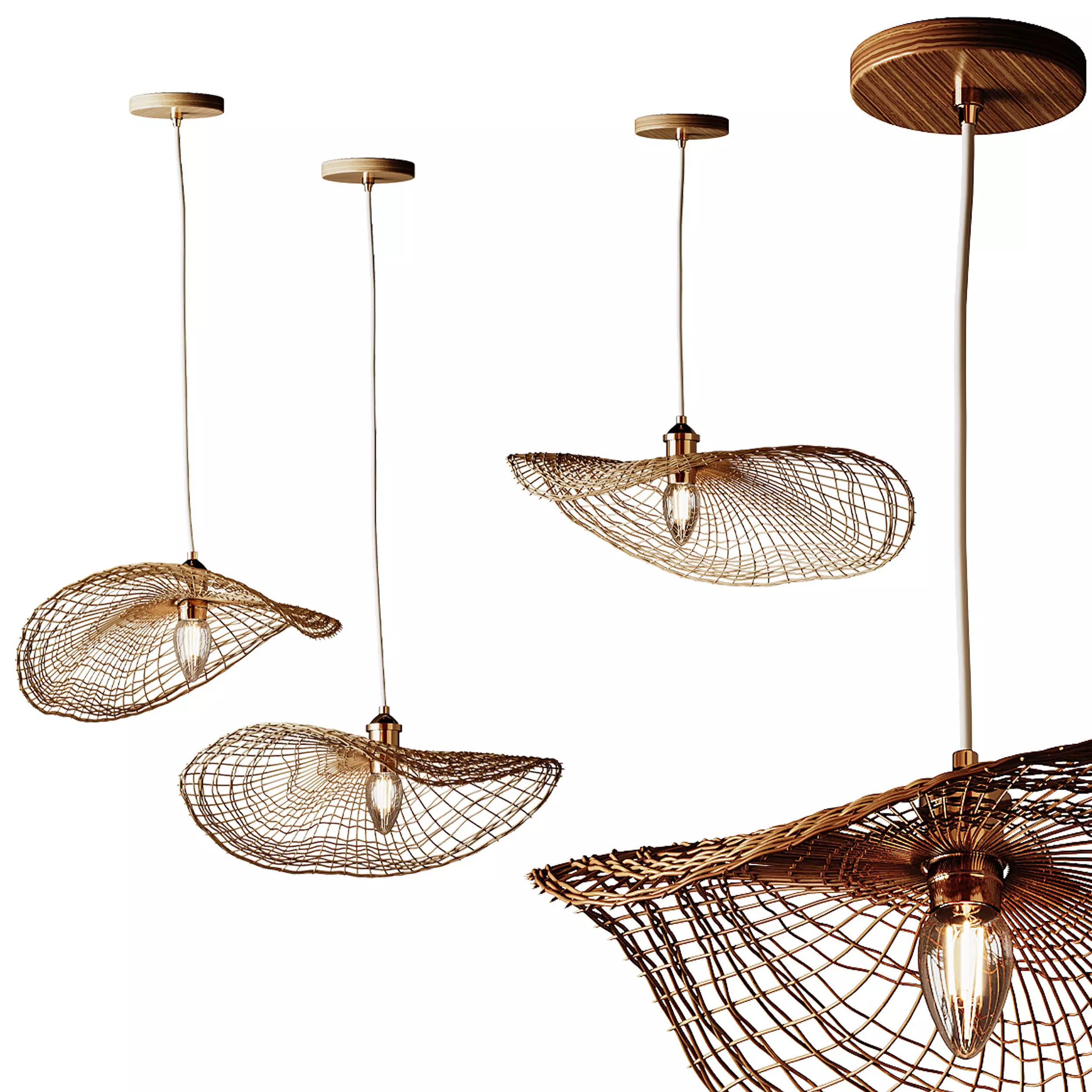 Boho Hand-woven Rattan Chandelier Decorative Pendant Light 3D model_0
