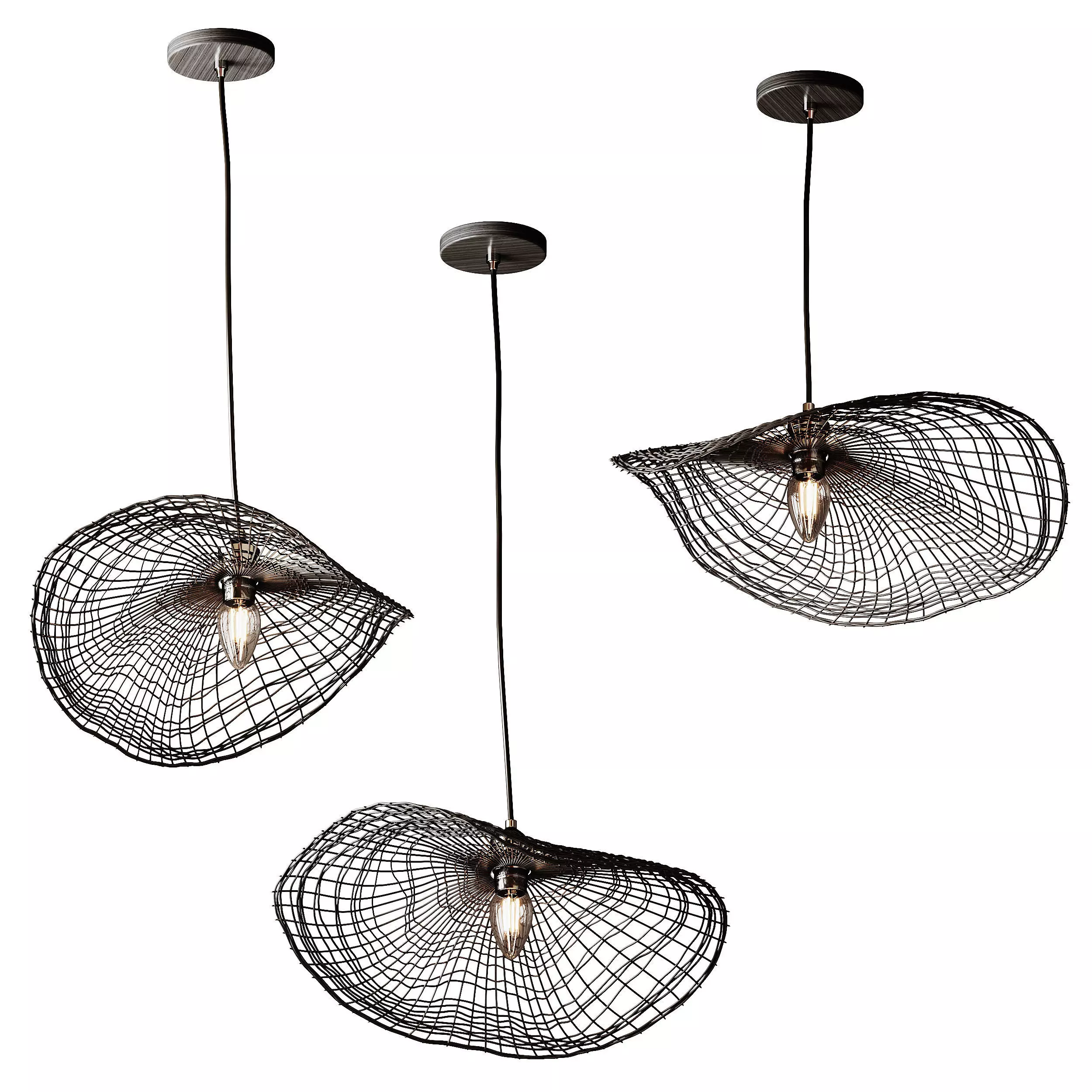 Boho Hand-woven Rattan Chandelier Decorative Pendant Light 3D model_9