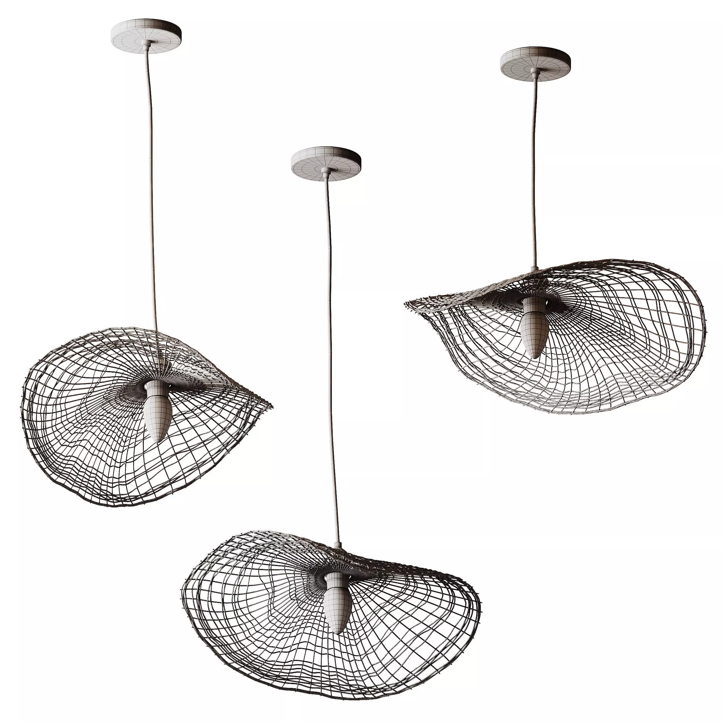Boho Hand-woven Rattan Chandelier Decorative Pendant Light 3D model_13