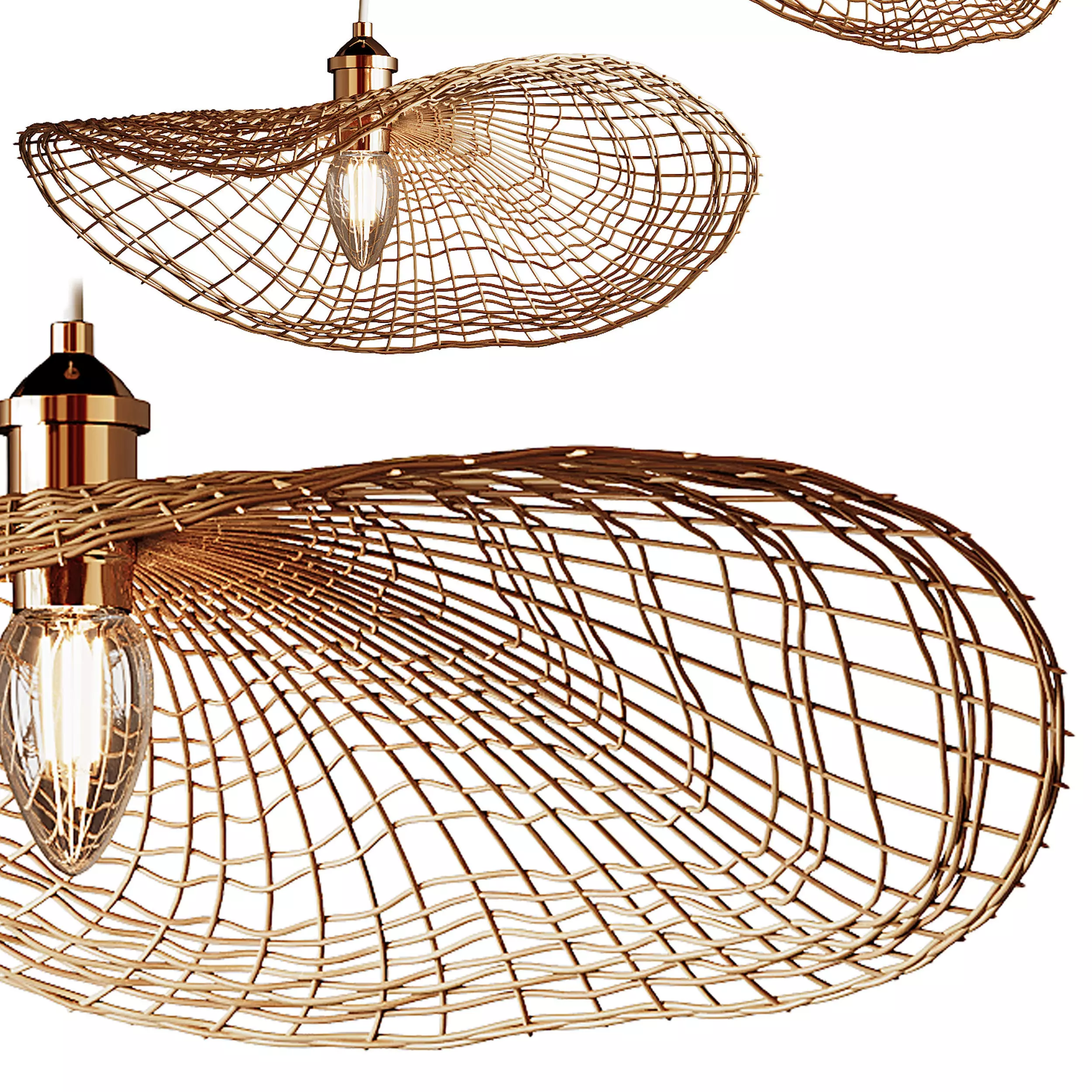 Boho Hand-woven Rattan Chandelier Decorative Pendant Light 3D model_11