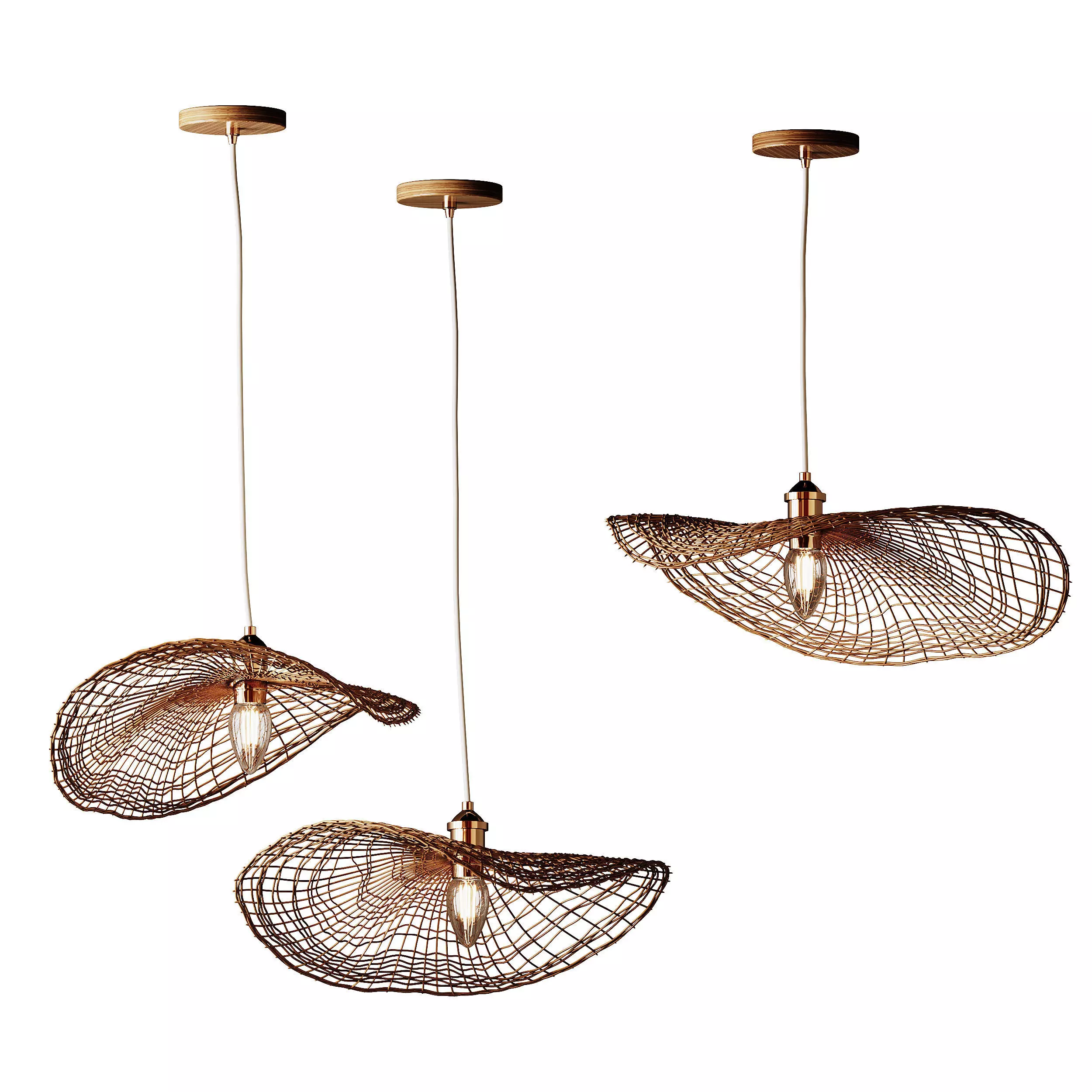 Boho Hand-woven Rattan Chandelier Decorative Pendant Light 3D model_5