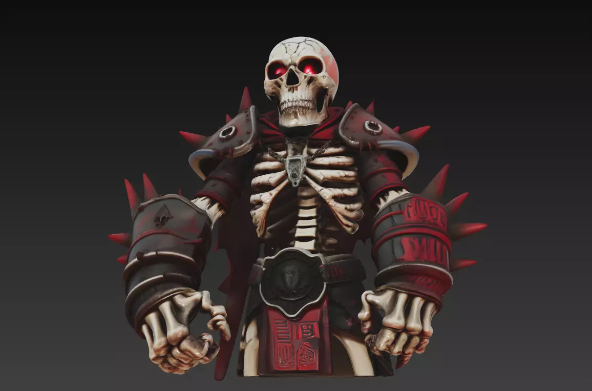 Crimson Bone Champion - Armored Undead Warrior Bust 3D print model_1