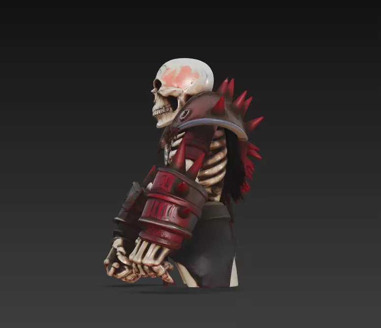 Crimson Bone Champion - Armored Undead Warrior Bust 3D print model_2