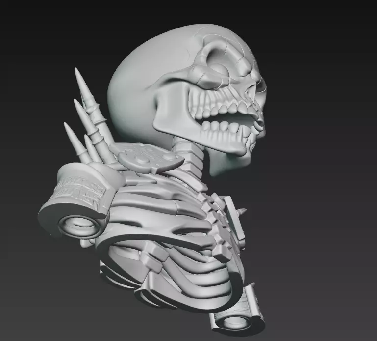 Infernal Bone Warlord - Stylized Skull Bust Sculpture 3D print model_10
