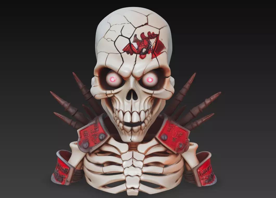 Infernal Bone Warlord - Stylized Skull Bust Sculpture 3D print model_0