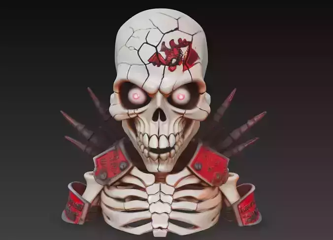 Infernal Bone Warlord - Stylized Skull Bust Sculpture 3D print model Infernal Bone Warlord - Stylized Skull Bust Sculpture 3D print model